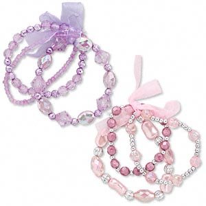 2 Bracelet, acrylic, pink and lilac with metallic accents, stretch.