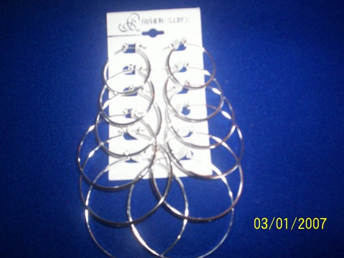 Fashion Earring - 6 pair Hoops - Shiny Silver