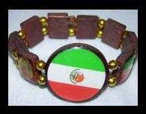 Stretch Wood Bracelet - Mexico - Flag and Guatelupe