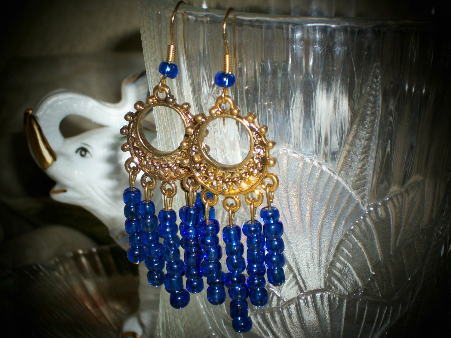 Royal Blue Dangle Glass Beaded Earrings