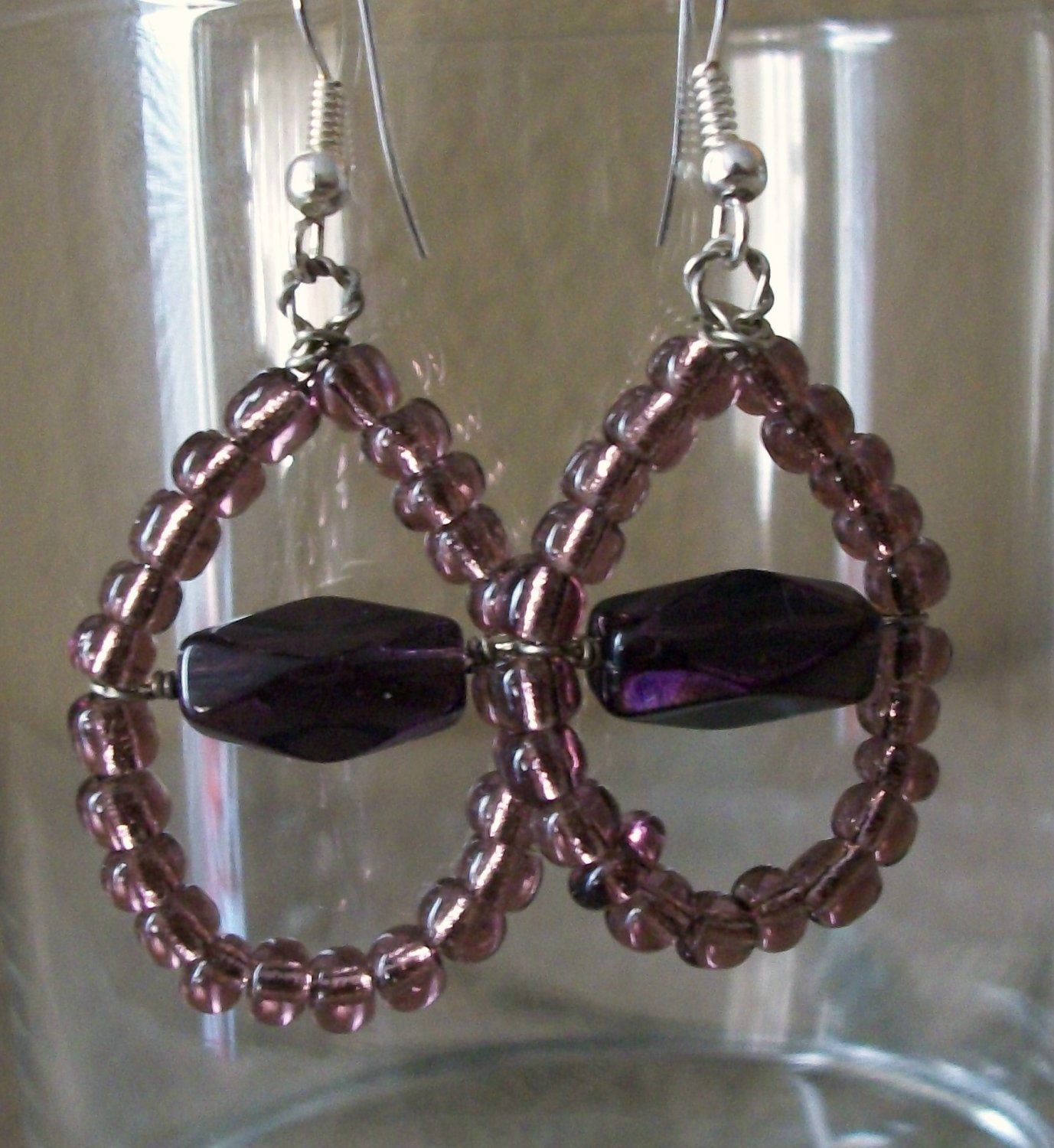 Handmade Purple Teardrop glass bead Earrings