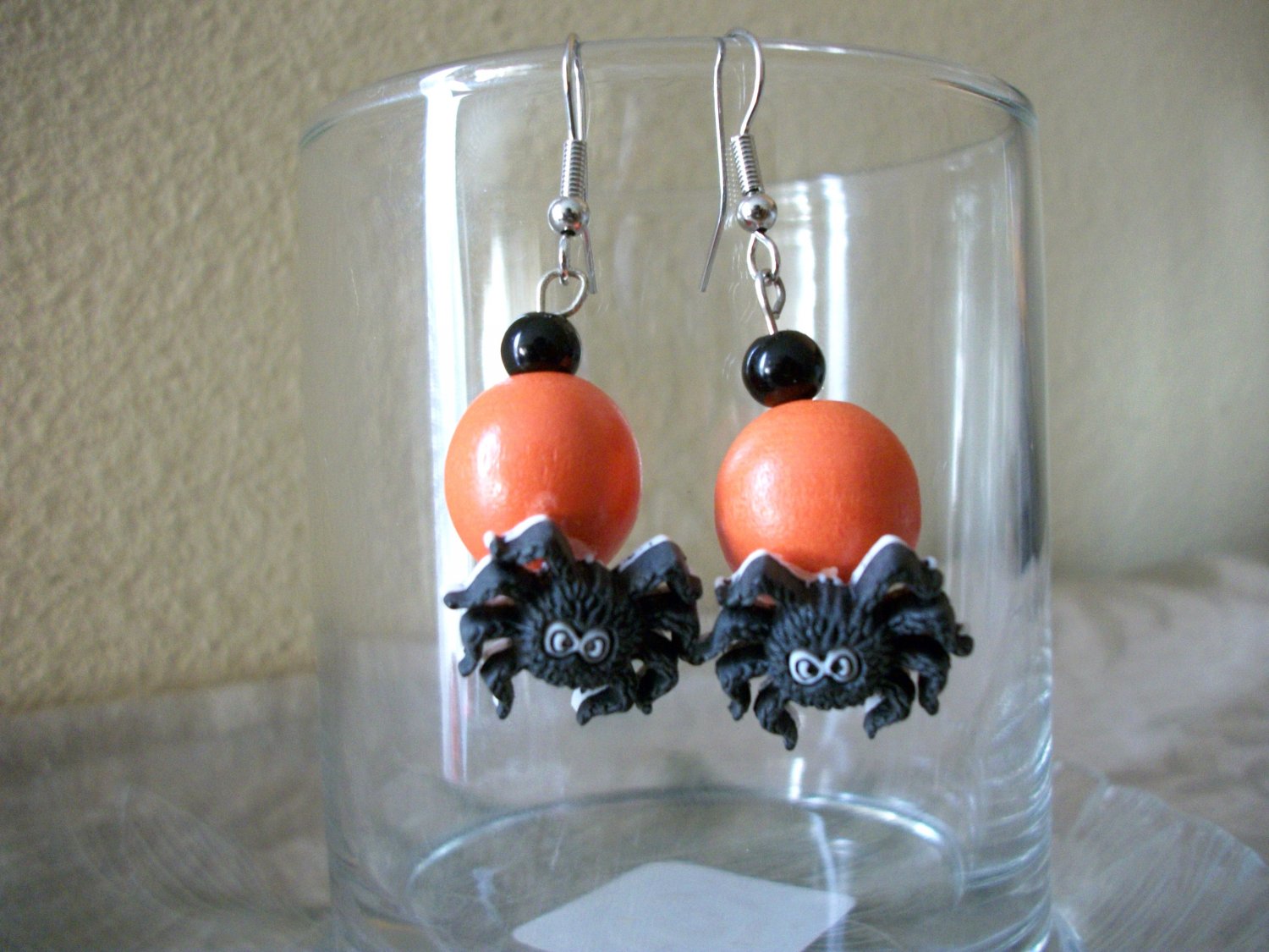 Halloween Spider Orange Beaded Earrings