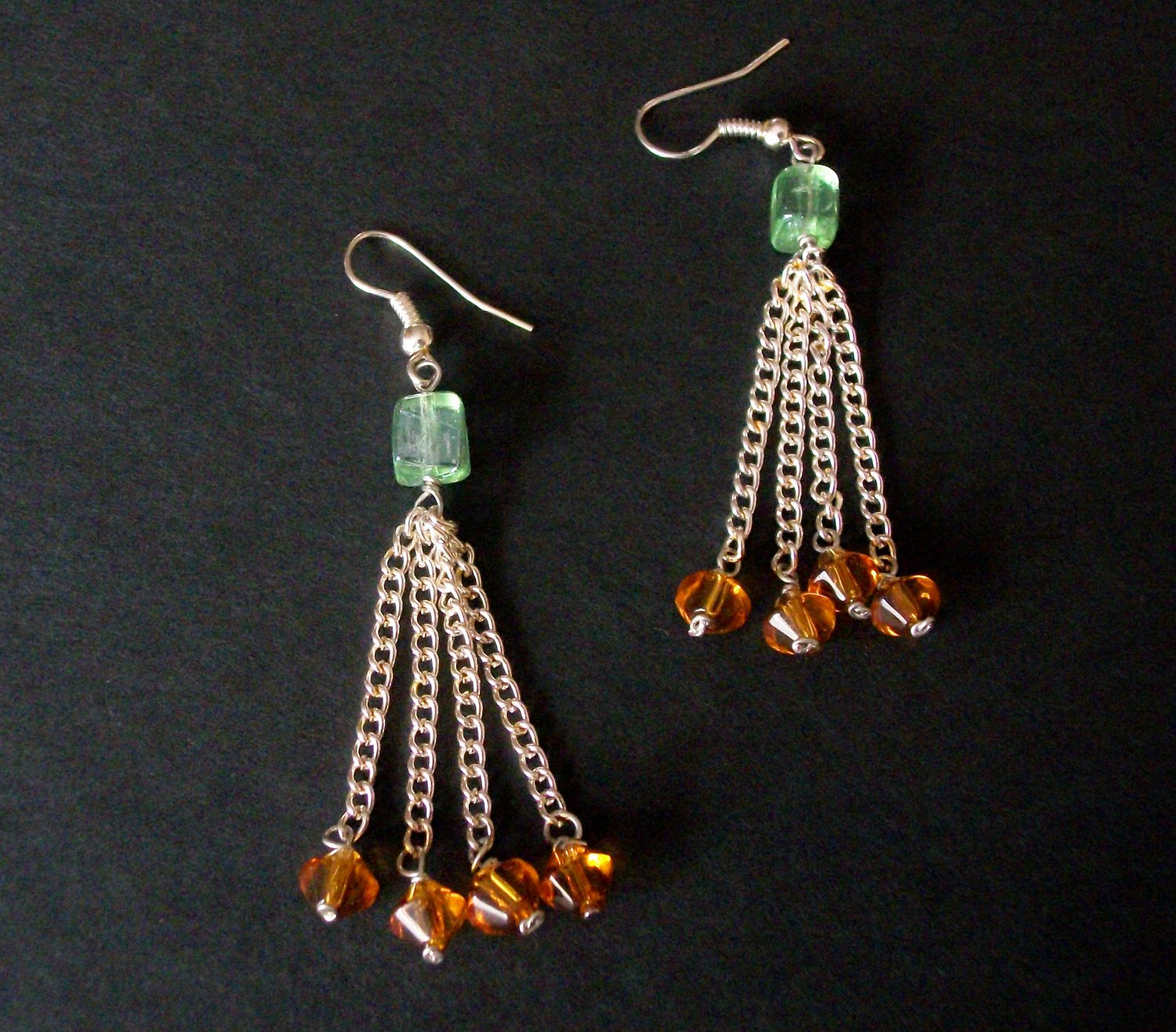 Handmade Green & Orange Tassel Earrings