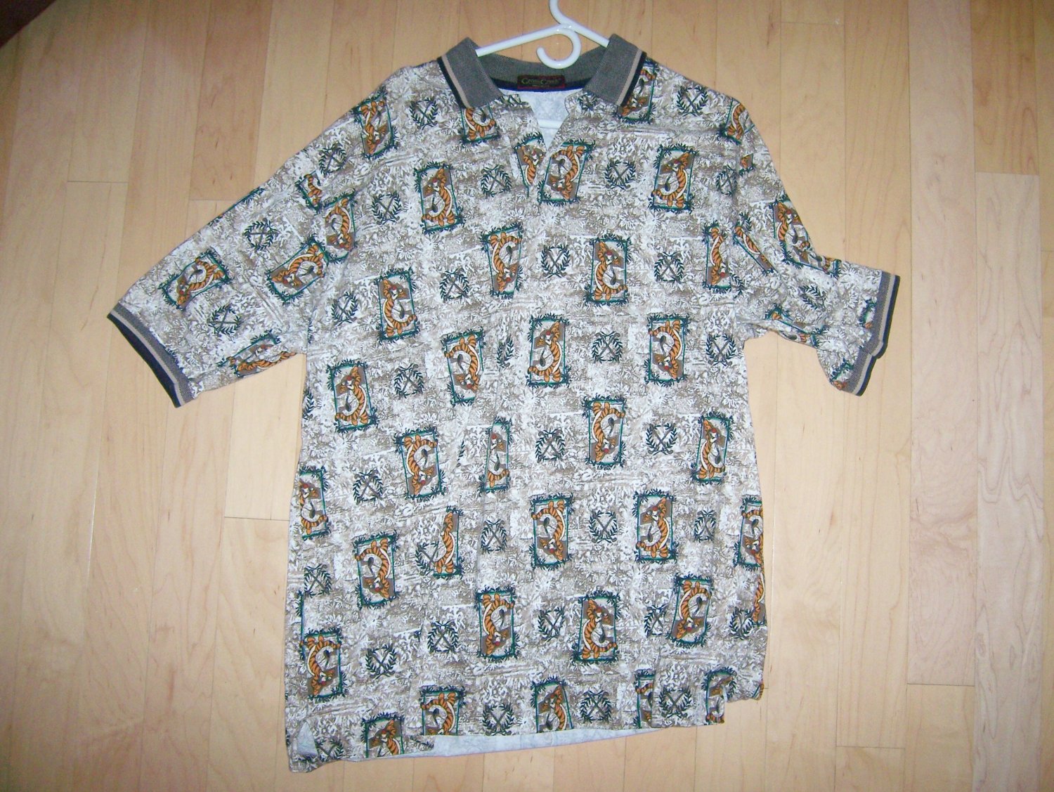 Tan With Tigers Designed XL by Cross Creek Golf Shirt