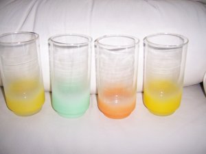 Set Of Four Colored Bottoms 16 oz Glasses
