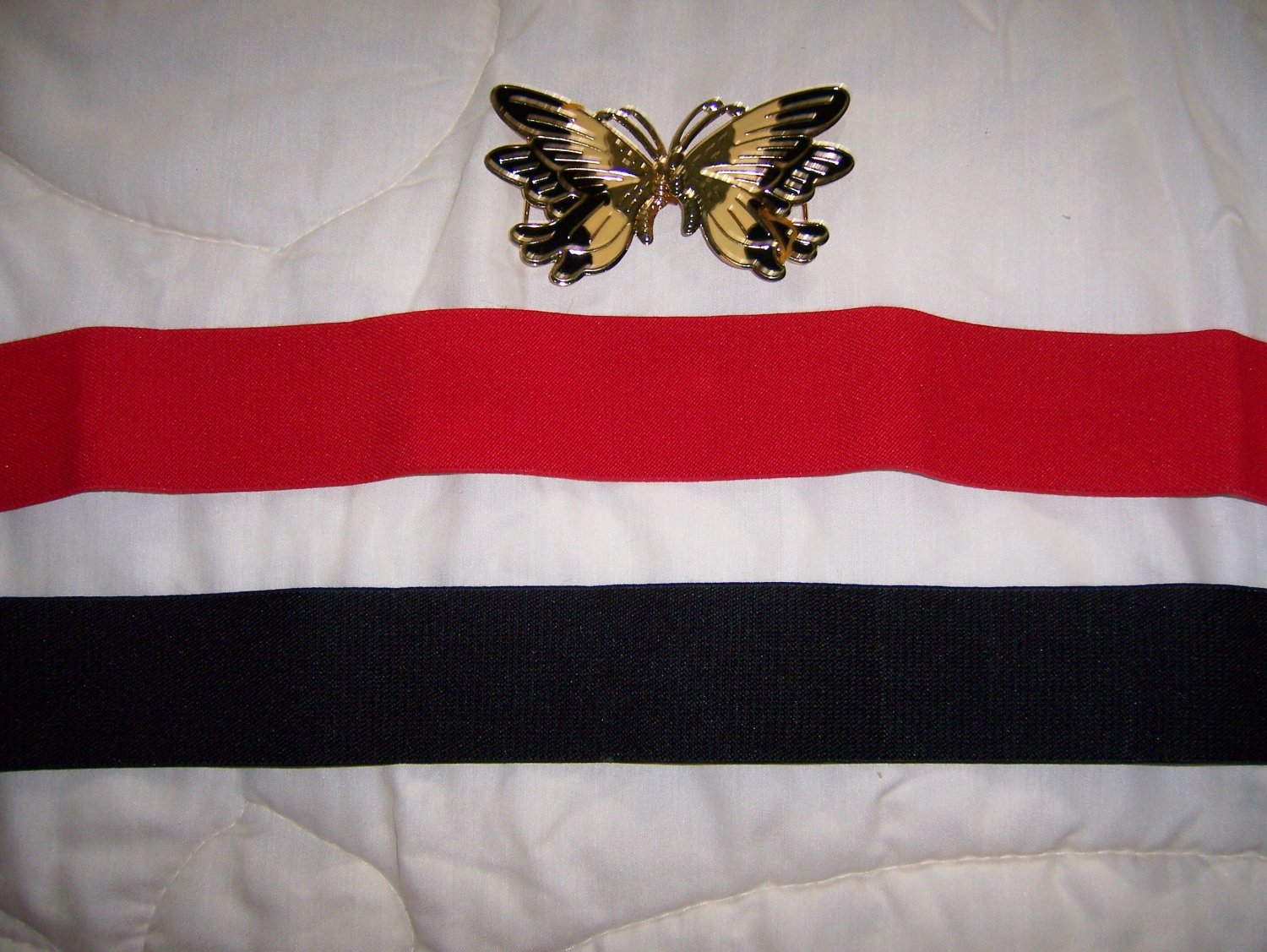 Two Belt Set Elastic Red & Black W Butterfly Glasp BNK150