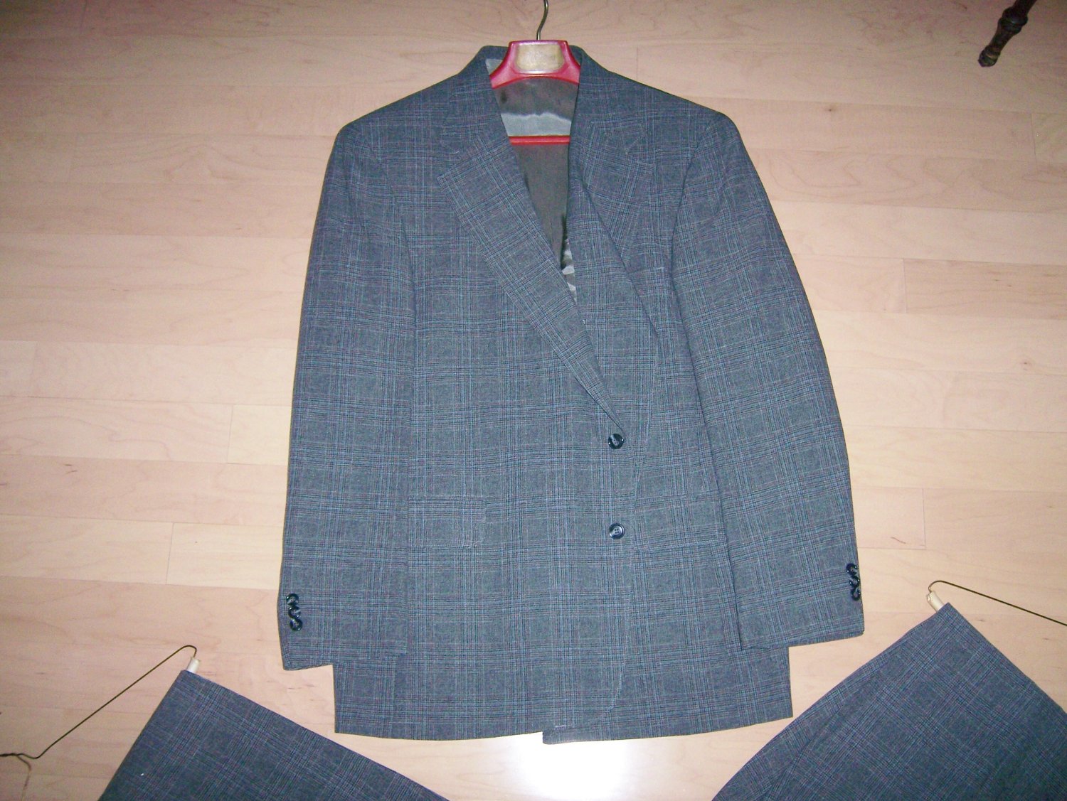 Men's Two Pair Pants Grey Box Striped Suit BNK270