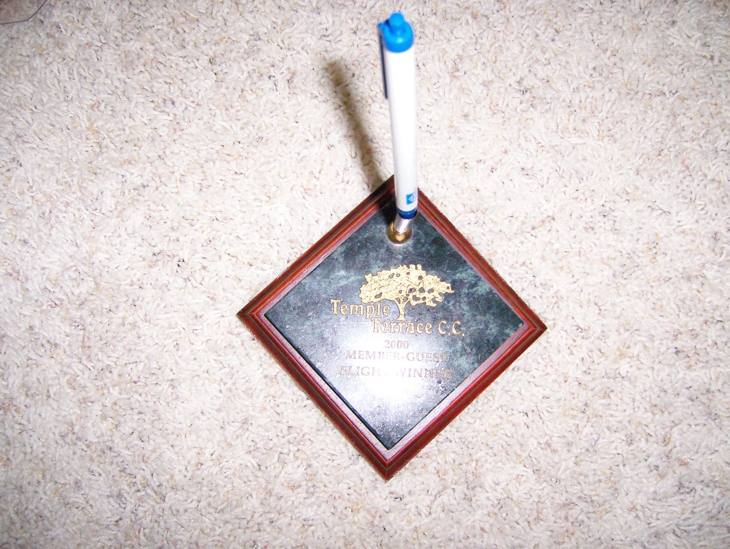 Paperweight W Pen Holder Wood/Marble BNK640