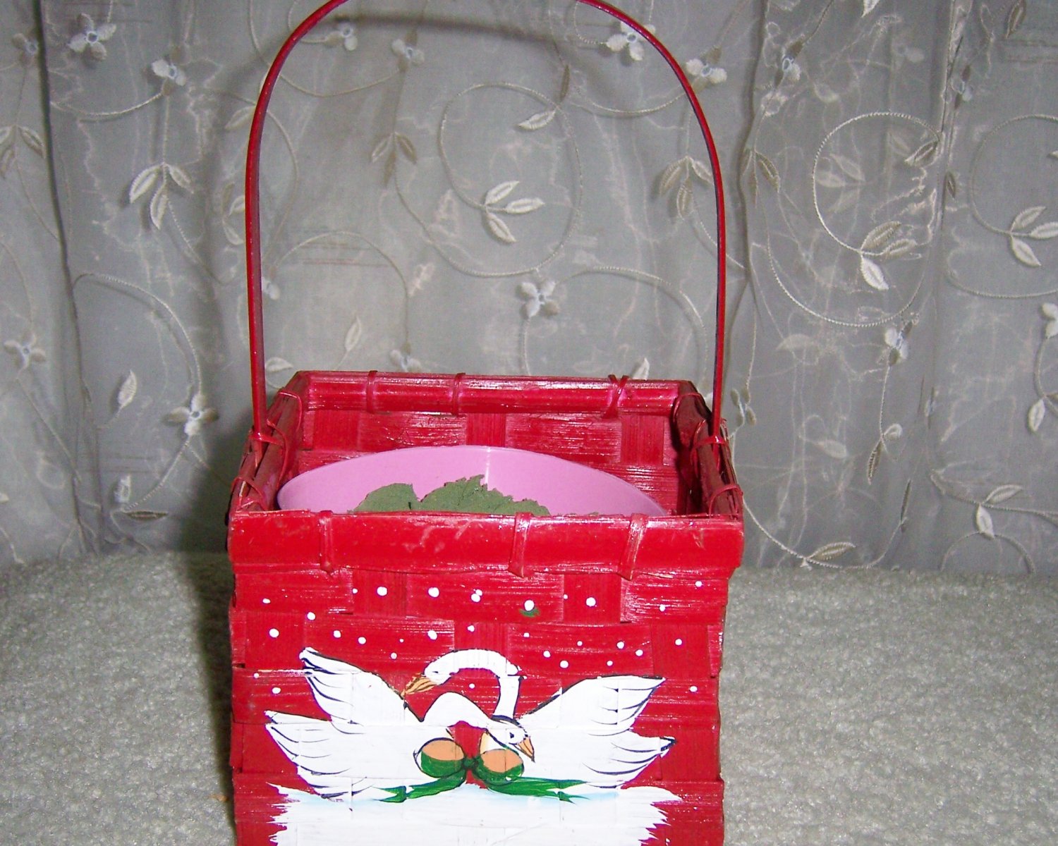 Red Basket With Swans Also Plant Insert BNK914