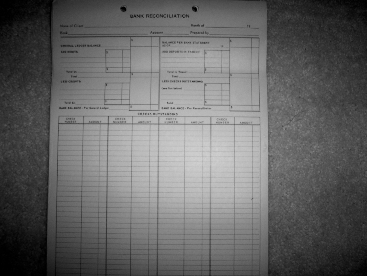 Bank Reconciliation Sheets BNK918