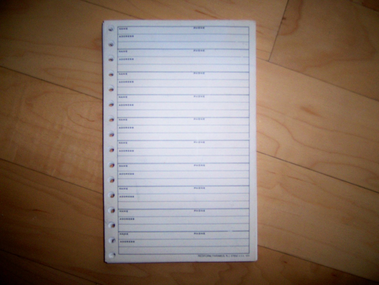 Name/Address/Phone Sheets With Holes To Fit Any 5x8 Folder BNK973