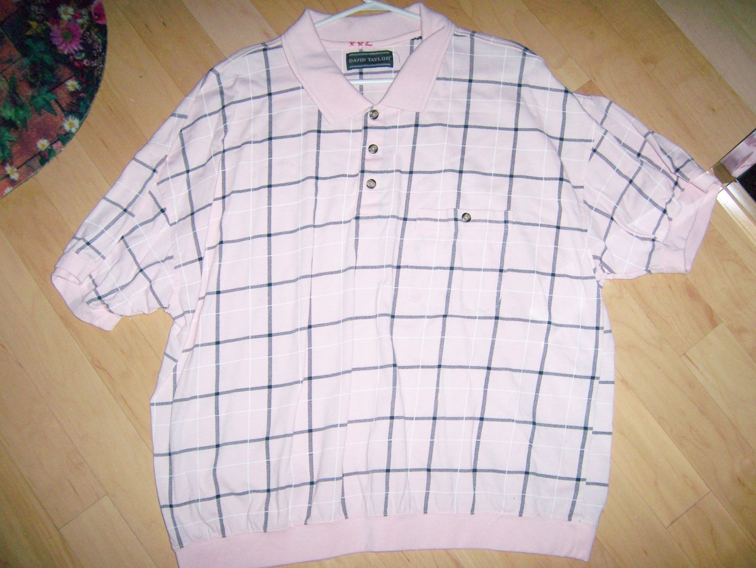 Men's Short Sleeve Polo Pink w Black Checked XXL BNK1380