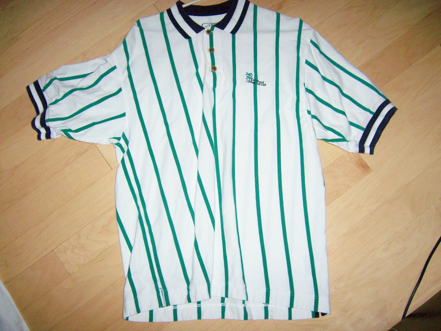 Men's Golf Shirt XLTall White Green Stripes BNK1386