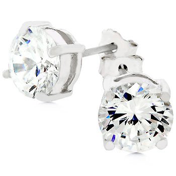 Sterling Silver Round Cut Stud Earrings