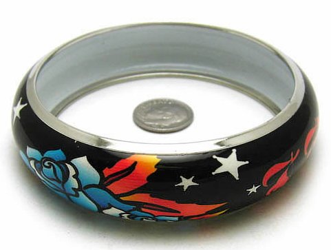 Black Tattoo Rose Skull Love Rockabilly Bangle