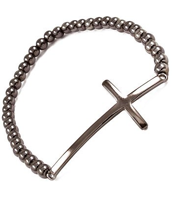 Gunmetal Sideways Cross Bead Bracelet