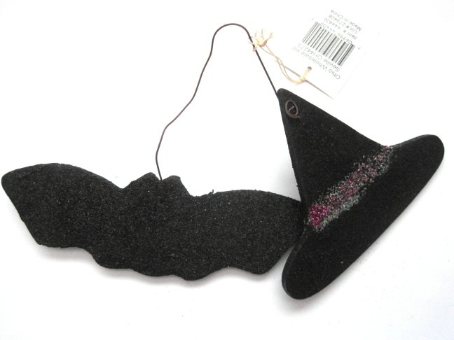 Witch Hat & Bat Ornament