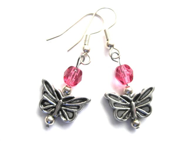 Butterfly Pink Glass Bead Earrings