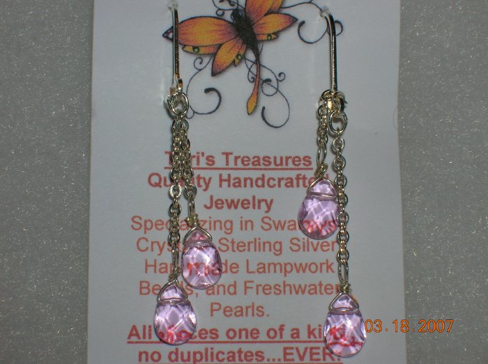 Pink Briolette Glass Bead Dangle Earrings