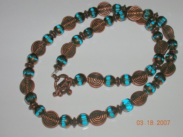 Copper and Aqua Necklace. Very Different. Baroque Looking