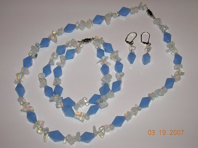 Moonstone and Sapphire Necklace Bracelet and Earrings Set