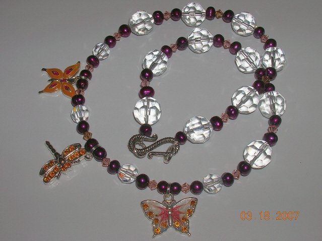 Freshwater Pearl, Crystal and Swarovski Crystal Butterfly Necklace Must See