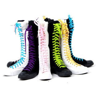 Women shoes PUNK knee high Canvas boots sneakers with multi-color shoes lace