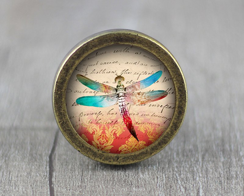 Butterfly Glass Cabochon Bronze cabinet Dresser Knobs pull / Dresser Pull