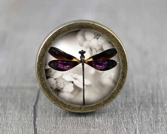 Butterfly Glass Cabochon Bronze cabinet Dresser Knobs pull / Dresser Pull