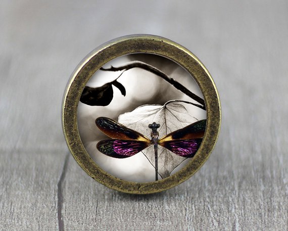 Butterfly Glass Cabochon Bronze cabinet Dresser Knobs pull / Dresser Pull