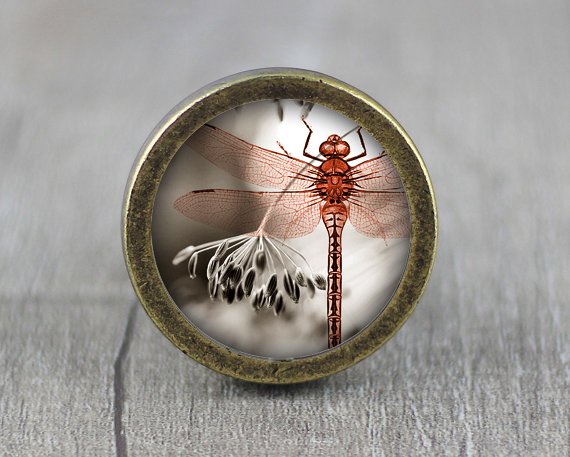 Butterfly Glass Cabochon Bronze cabinet Dresser Knobs pull / Dresser Pull