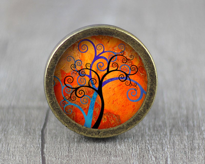 Life of Tree Glass Cabochon Bronze cabinet Dresser Knobs pull / Dresser Pull