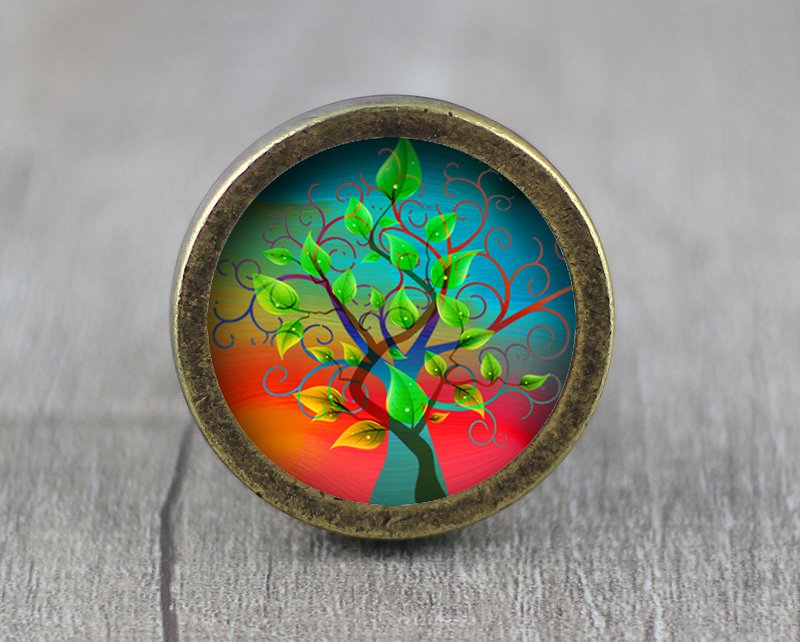 Life of Tree Glass Cabochon Bronze cabinet Dresser Knobs pull / Dresser Pull