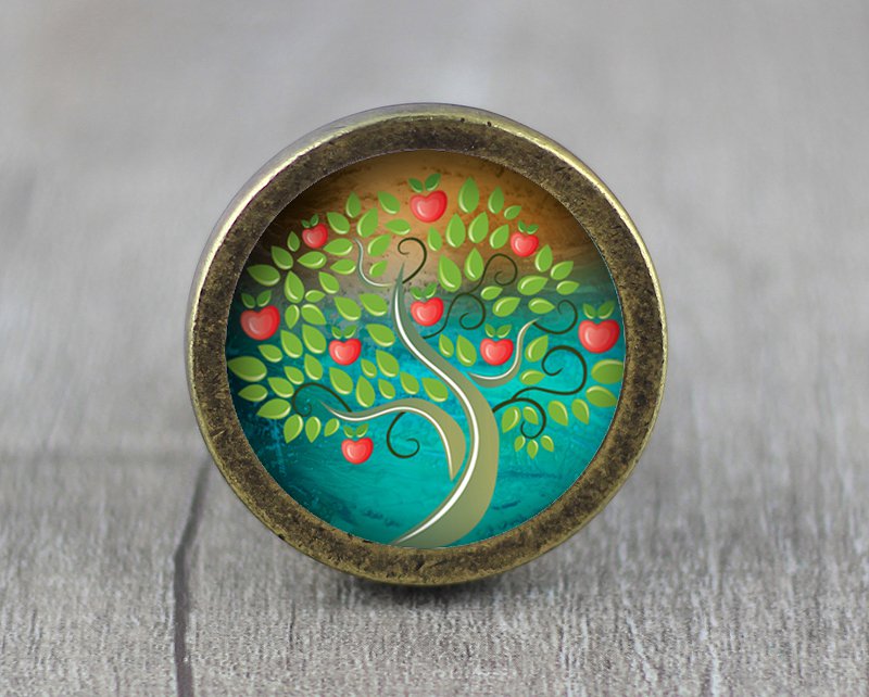 Life of Tree Glass Cabochon Bronze cabinet Dresser Knobs pull / Dresser Pull