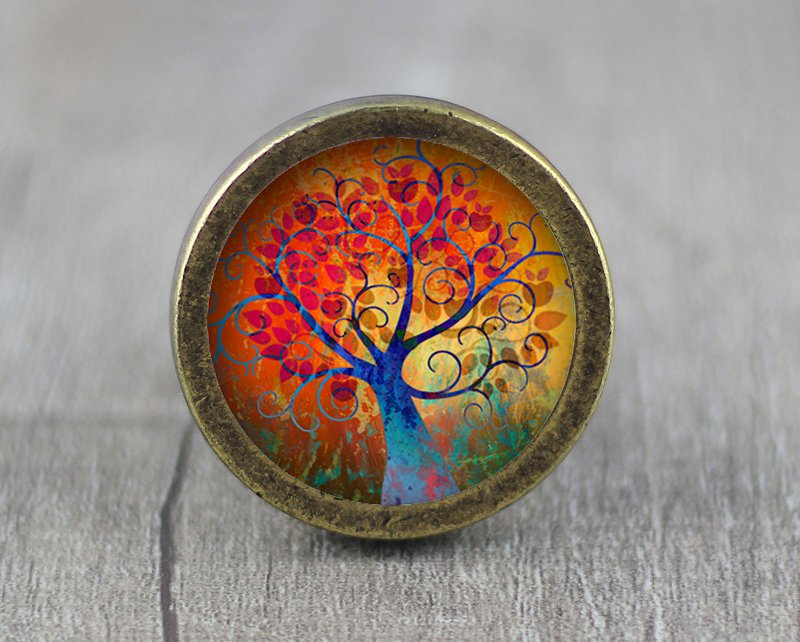Life of Tree Glass Cabochon Bronze cabinet Dresser Knobs pull / Dresser Pull