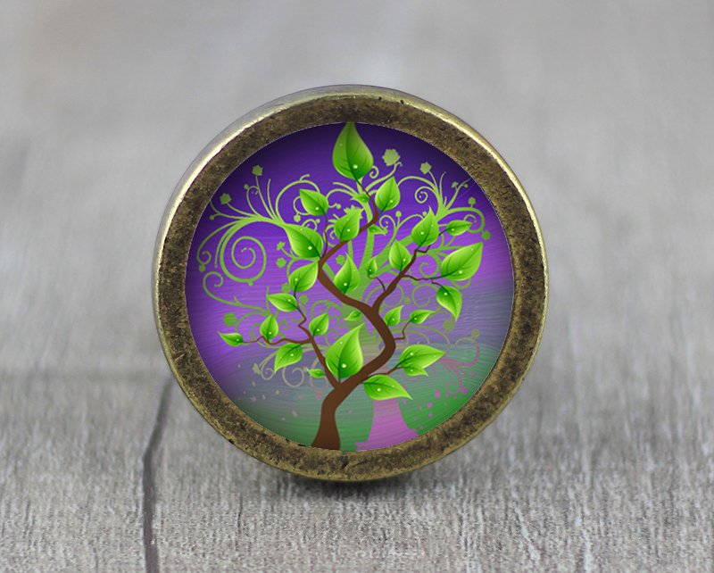 Life of Tree Glass Cabochon Bronze cabinet Dresser Knobs pull / Dresser Pull