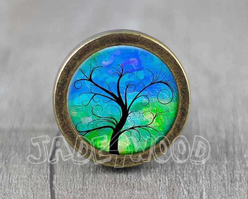 Life of Tree Glass Cabochon Bronze cabinet Dresser Knobs pull / Dresser Pull