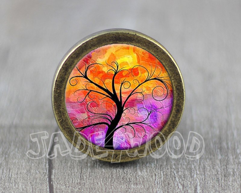 Life of Tree Glass Cabochon Bronze cabinet Dresser Knobs pull / Dresser Pull