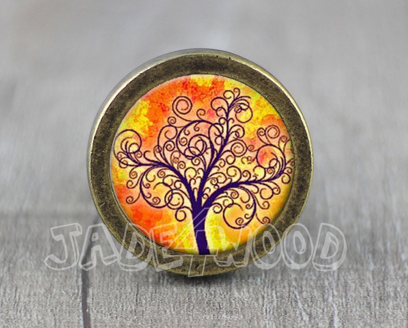 Life of Tree Glass Cabochon Bronze cabinet Dresser Knobs pull / Dresser Pull