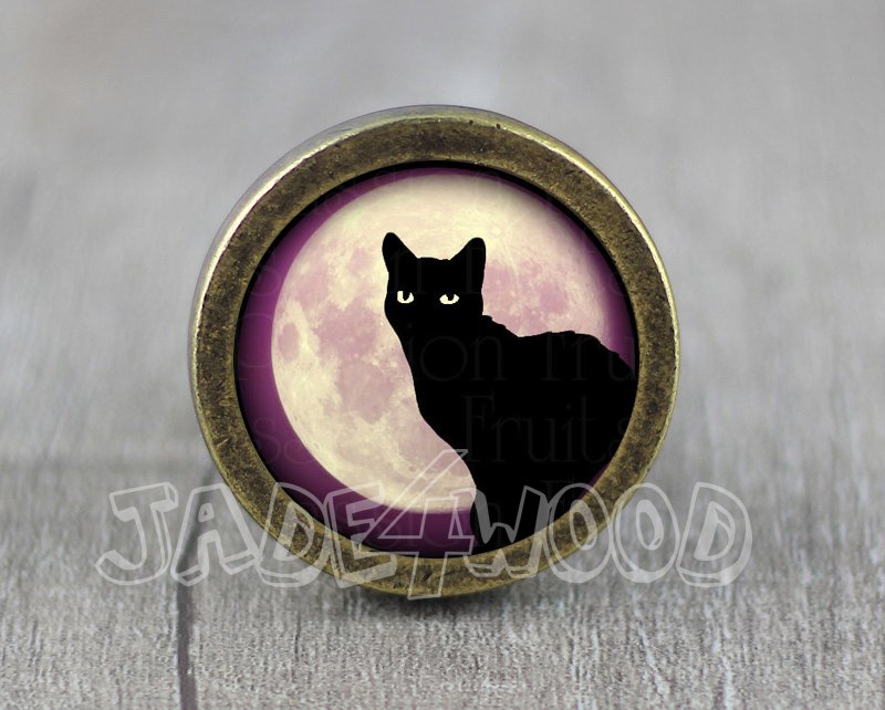 Cat Glass Cabochon Bronze cabinet Dresser Knobs pull / Dresser Pull