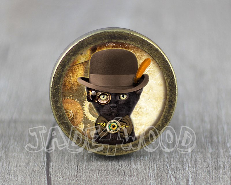 Cat Glass Cabochon Bronze cabinet Dresser Knobs pull / Dresser Pull