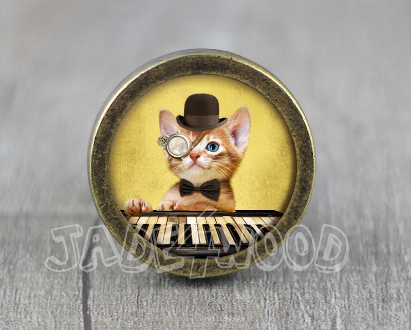 Cat Glass Cabochon Bronze cabinet Dresser Knobs pull / Dresser Pull