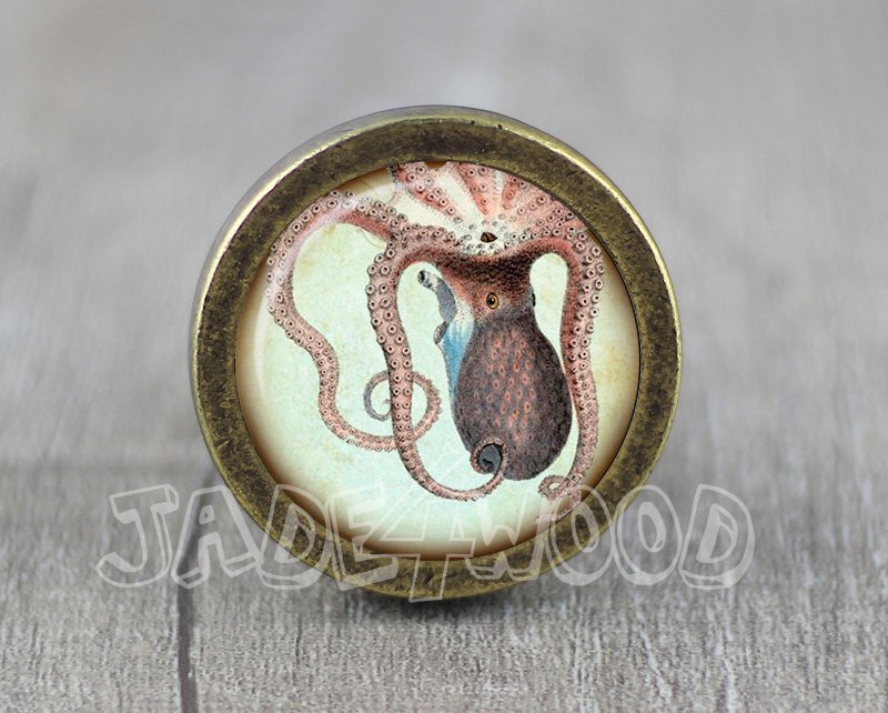 Octopus Glass Cabochon Bronze cabinet Dresser Knobs pull / Dresser Pull