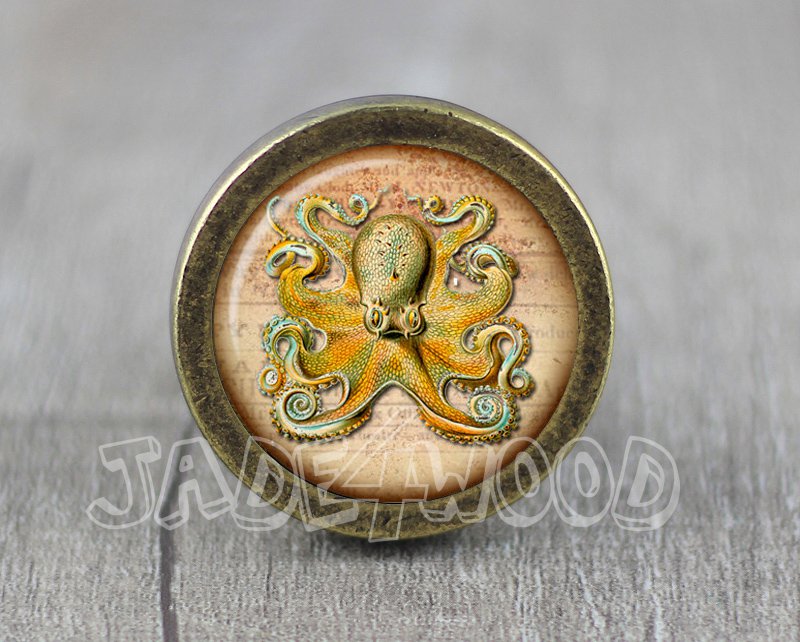 Octopus Glass Cabochon Bronze cabinet Dresser Knobs pull / Dresser Pull
