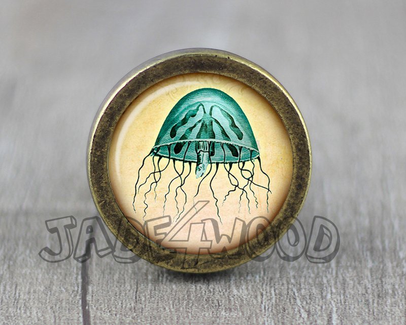 Octopus Glass Cabochon Bronze cabinet Dresser Knobs pull / Dresser Pull