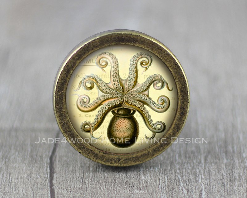 Octopus Glass Cabochon Bronze cabinet Dresser Knobs pull / Dresser Pull