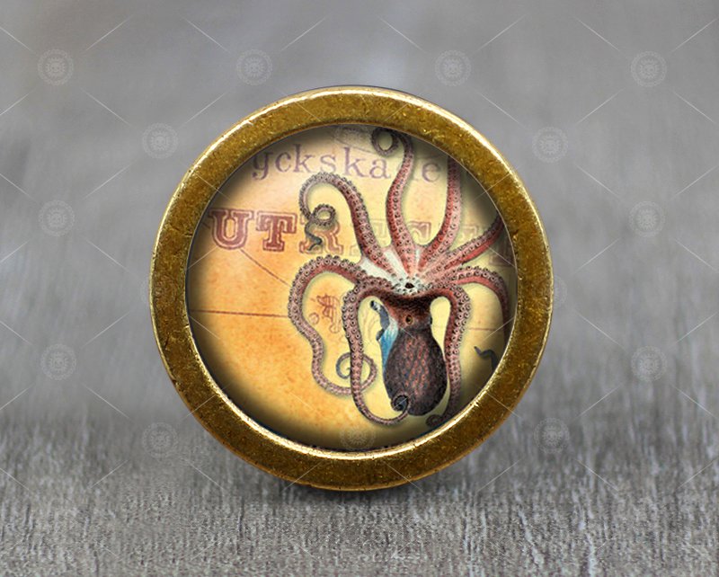 Octopus Glass Cabochon Bronze cabinet Dresser Knobs pull / Dresser Pull