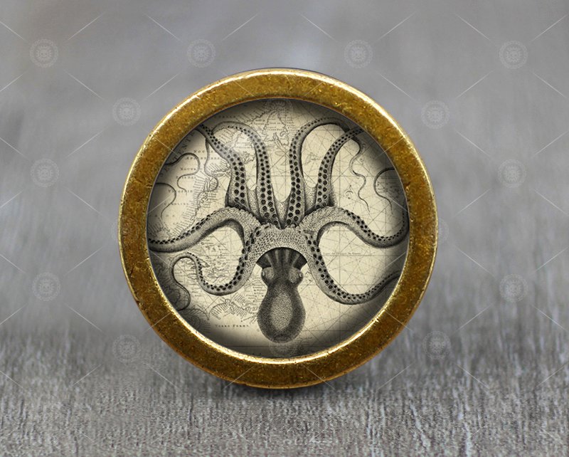 Octopus Glass Cabochon Bronze cabinet Dresser Knobs pull / Dresser Pull