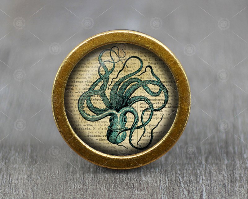 Octopus Glass Cabochon Bronze cabinet Dresser Knobs pull / Dresser Pull