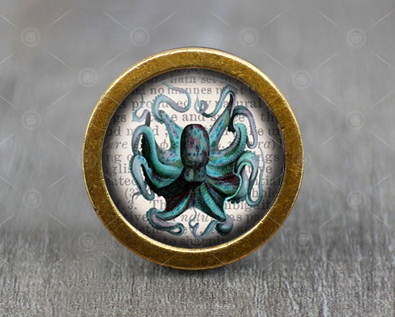 Octopus Glass Cabochon Bronze cabinet Dresser Knobs pull / Dresser Pull